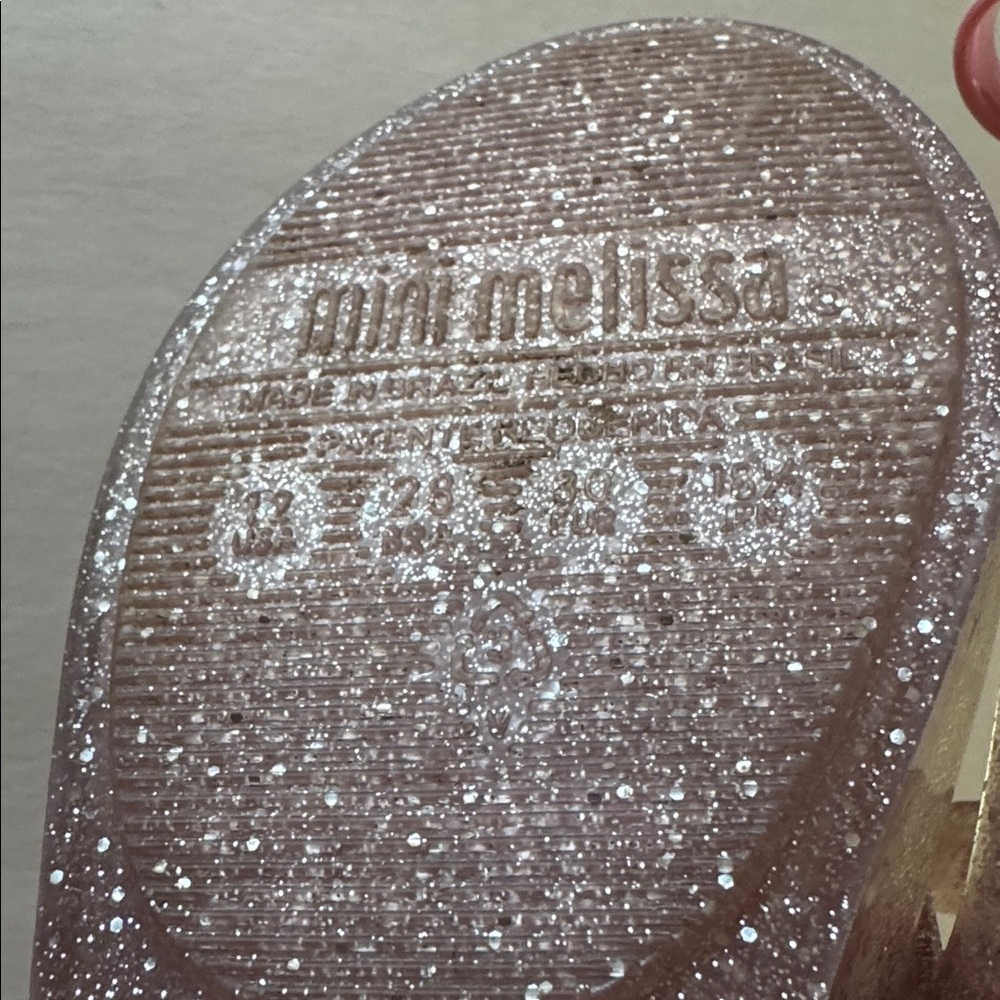 MINI MELISSA Girls 12 Glitter Pink Mary Janes w Bow, Peep Toe & Velcro Sandals - Picture 4 of 6